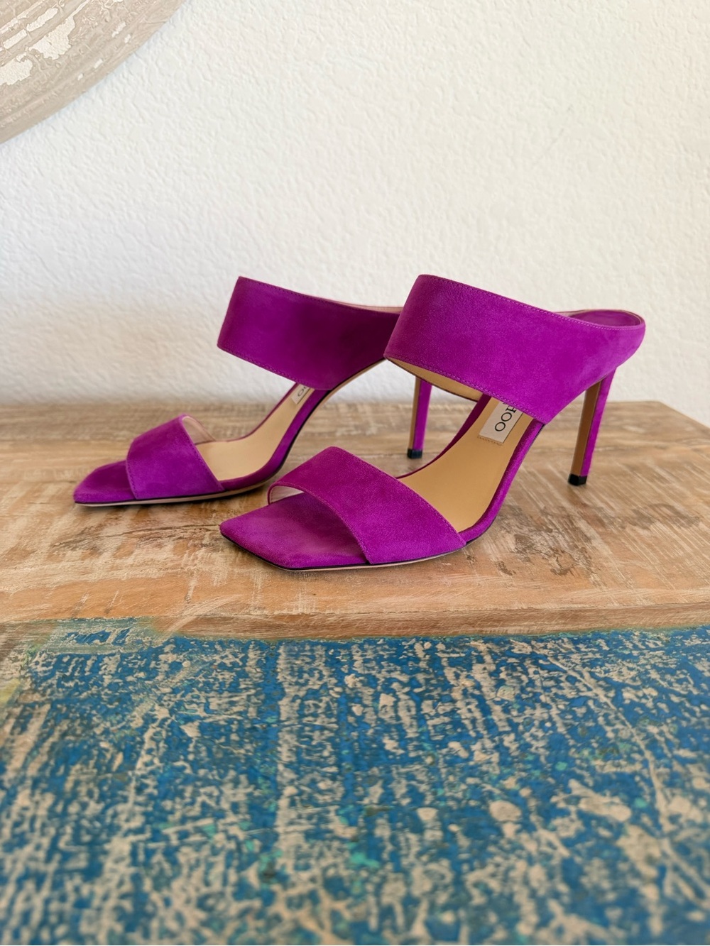 Jimmy Choo Fuchsia Suede High Heel Slide Sandals